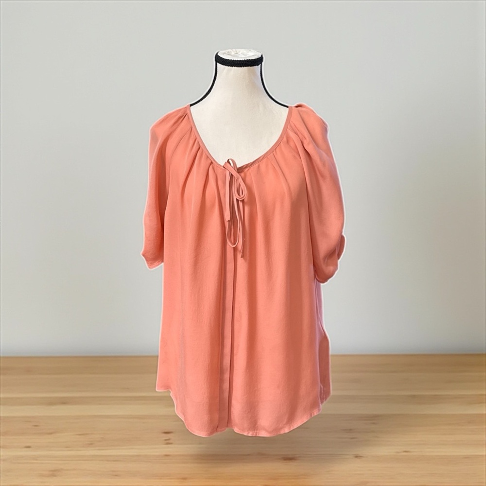 Joie Coral Blouse with Front Tie and quarter puff sleeves in good condition